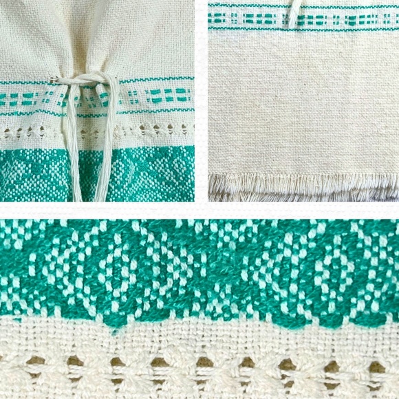 Women's Soft Boxy Crop Top, Vtg Sleeveless Mexican Top, Cream & Teal, Small, EUC - Picture 4 of 8